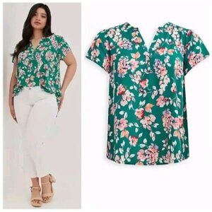 Torrid Georgette Hi-Low Short Sleeve Blouse Floral Green Print Size 3X